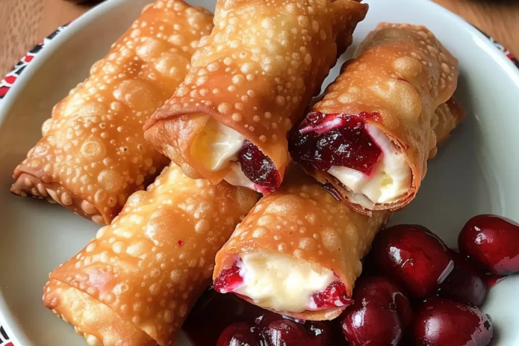 Rollitos de huevo con tarta de queso y cereza